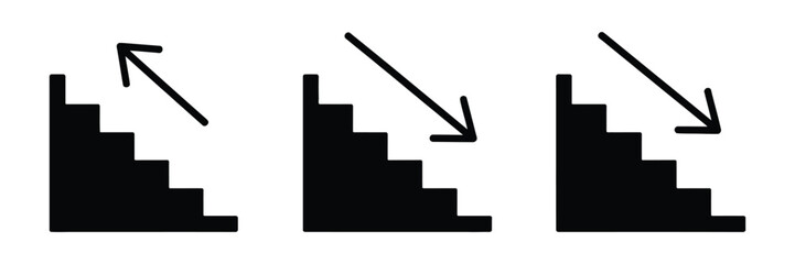 stairs icon set, climb up and down stairs sign vector © CINCIN