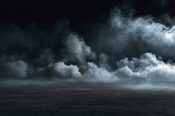 Obraz premium Dark volumetric smoke stage with wide cinematic background creating mysterious atmosphere and dramatic effect
