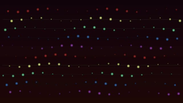 Flowing Multicolored Glowing Dots on Horizontal Tracks on Dark Red &ndash; Abstract Data Stream & Network Traffic Background Loop