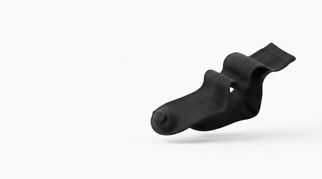 Pair of black cotton socks floating on white background with shadow. Useful for fashion, apparel, clothing, e-commerce and product mockup.