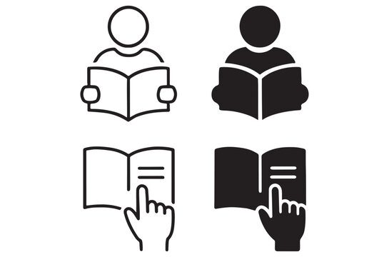 reading icons set line and silhouette book