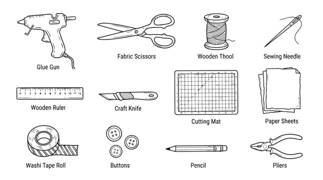 Flat icons set of sewing and craft tools
