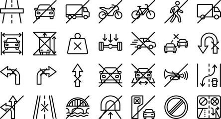 Fototapeta premium Set of traffic signs and road prohibition icons, vector illustration