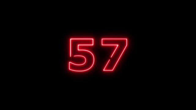 Abstract beautiful red neon business counting number 57 icon conceptual background 4k animation.