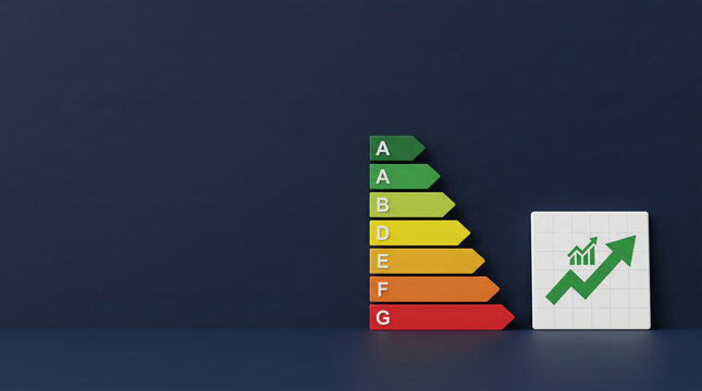 Carbon emission chart with energy rating scale and rising arrow. green renewable energy sustainability. future management responsibility, graph report statistic analysis monitoring