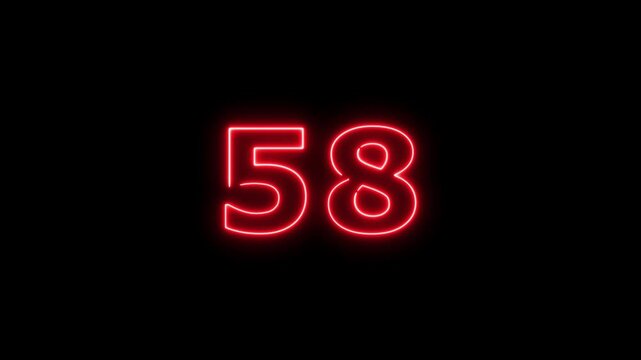 Abstract beautiful red neon business counting number 58 icon conceptual background 4k animation.
