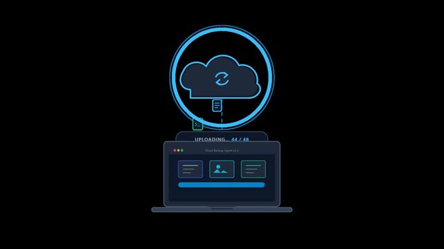 Cloudbackup Animation Showing Laptop Upload Progress and Completion