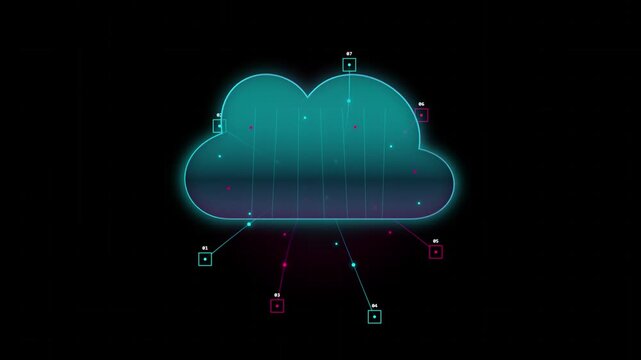 Digital cloud computing concept with glowing network nodes and data connection lines