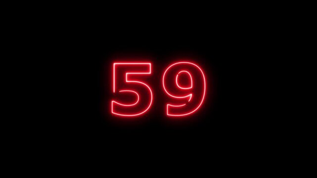 Abstract beautiful red neon business counting number 59 icon conceptual background 4k animation.