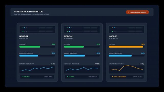 Cluster Monitor Dashboard Showing Node Health and Alert States