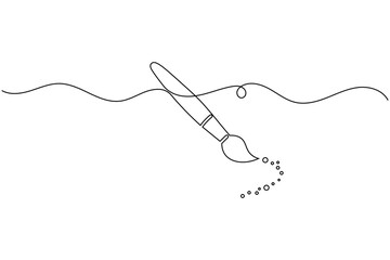 Obraz premium Paint brush splash stroke continuous one line drawing minimalist artistic movement concept vector illustration