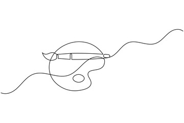 Obraz premium Paint palette art brush continuous one line drawing minimalist painter symbol concept vector illustration