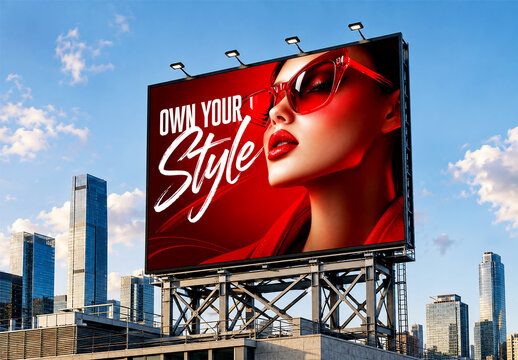 Horizontal Outdoor Billboard Mockup on City Skyline Background