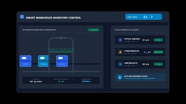 Warehouse Smart Inventory Dashboard with Moving Conveyor Scan