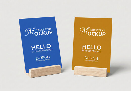 Realistic Wooden Stand Table Tent Mockup