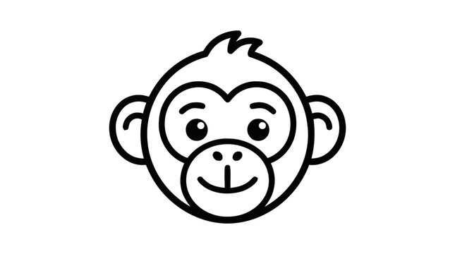 Monkey head outline illustration represents wildlife and zoo animals with minimalist black lines.