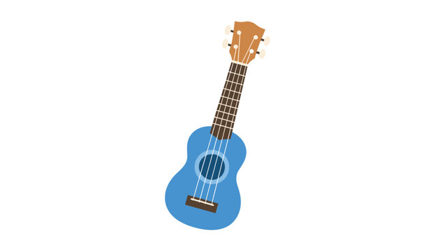 Blue ukulele acoustic string instrument with a wooden neck isolated against a plain white background.