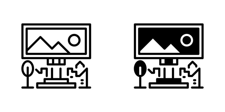 Billboard Line Icon, Outline Symbol for Outdoor Advertising, Roadside Promotion, Large Display, Public Announcement, and Mass Visibility. Vector Sign Icon.