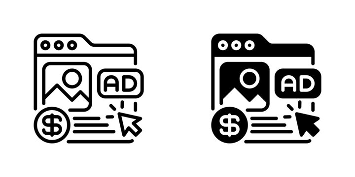 PPC Ad Line Icon, Outline Symbol for Pay-Per-Click Promotion, Paid Placement, Search Traffic, Conversion Bidding, and Digital Acquisition. Vector Sign Icon.