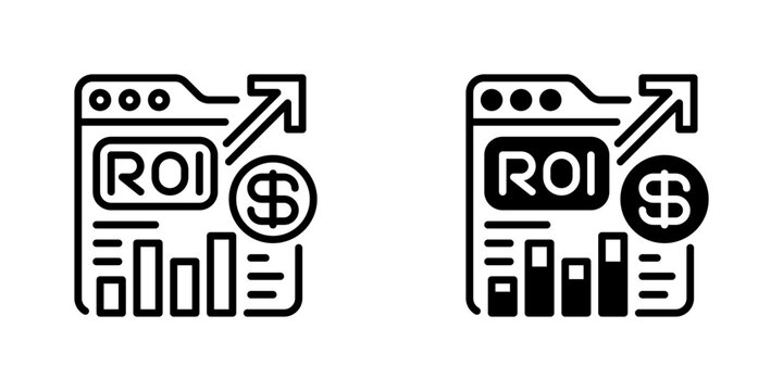 ROI Calculation Line Icon, Outline Symbol for Return Measurement, Investment Analysis, Profit Evaluation, Capital Growth, and Financial Assessment. Vector Sign Icon.