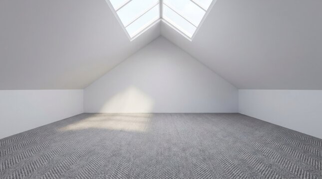 Empty Attic Room with Skylights and Sunlight.