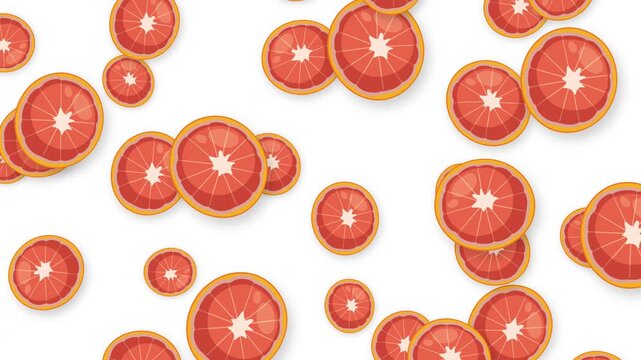 Falling Slices of Red Grapefruit and Orange Fruit on White Background