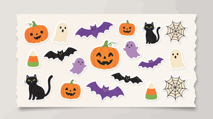 Obraz premium Adorable halloween sticker pack in textured hand drawn style for seasonal banners
