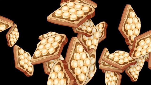 Animated Burst of Sweet Dessert Toast Slices on Black Background