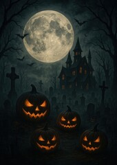 Fototapeta premium Eerie Halloween night scene