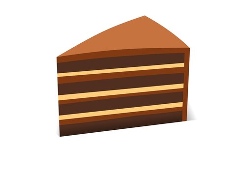 Slice of Chocolate Layer Cake. Delicious Brown Cake Piece Vector Illustration