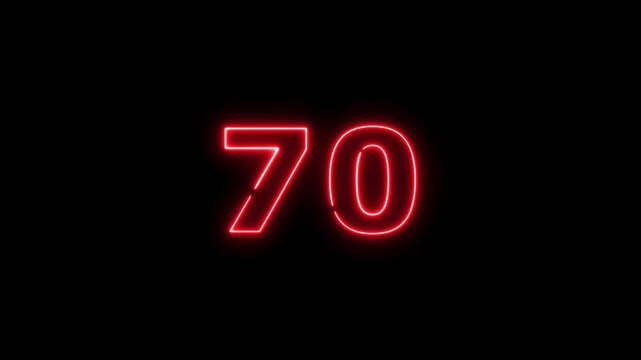Abstract beautiful red neon business counting number 70 icon conceptual background 4k animation.