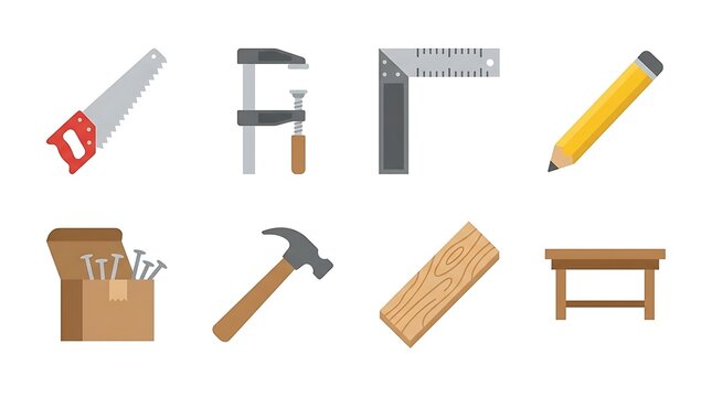 Carpentry and construction hand tool vector icon set.