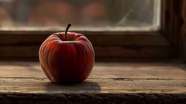Stylized Apple on Windowsill Changing Over Time in Timelapse