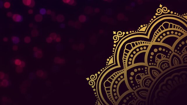Golden Mandala Motion Background for Navratri Festival Celebration Dark Purple Bokeh Animation.