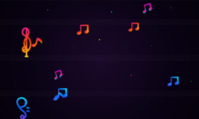 Fototapeta premium Colorful musical notes scattered on a black background, creating a vibrant and dynamic visual representation of music