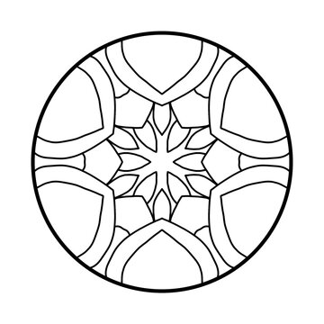 Simple hand drawn mandala coloring page background. High-resolution easy line art illustration for beginners, kids, seniors, adult coloring book, and stress relief therapy.