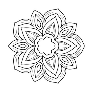 Simple hand drawn mandala coloring page background. High-resolution easy line art illustration for beginners, kids, seniors, adult coloring book, and stress relief therapy.