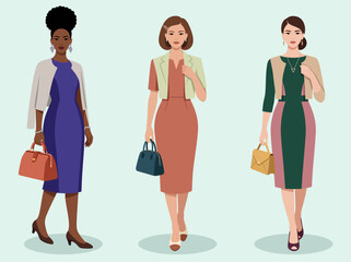 Obraz premium Vector Illustration of Elegant Businesswomen in Fashionable Smart Casual Attire