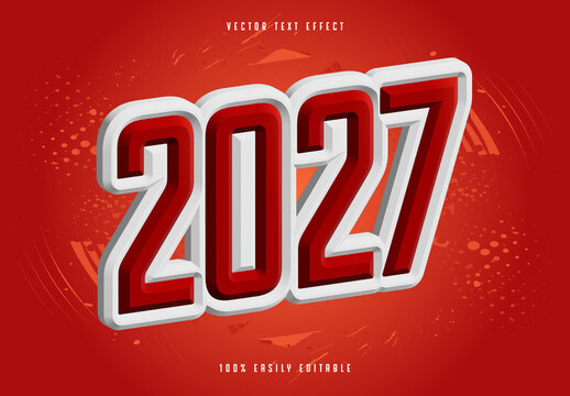 2027 Vector Text Effect with Bold Red and White 3D