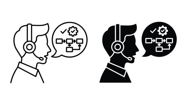 Customer support and workflow process icon with workflow customer management