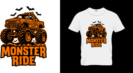 Monster ride halloween tshirt design with monster truck and bats © Champa
