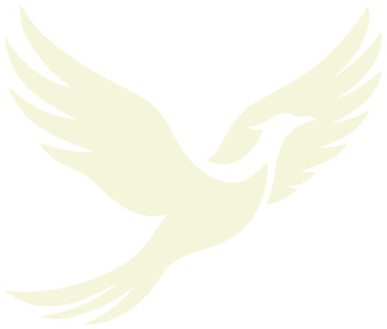 Beige elegant flying phoenix bird or firebird silhouette icon isolated on transparent PNG background