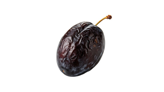 Single sweet fresh dark purple plum fruit isolated on transparent background
