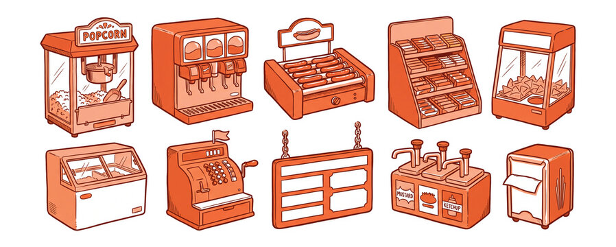 Vintage Cinema Concession Counter Equipment Illustration Set