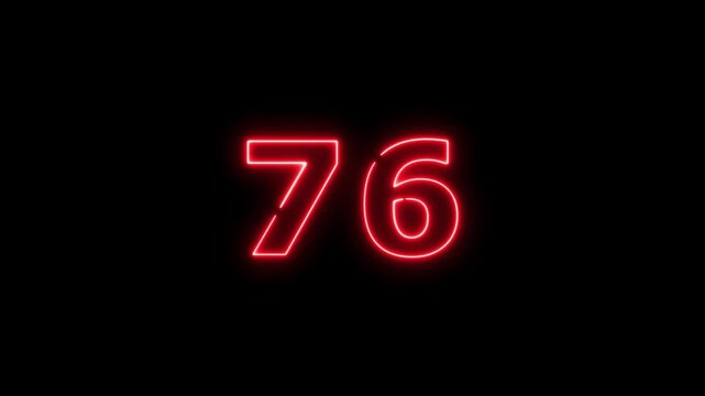 Abstract beautiful red neon business counting number 76 icon conceptual background 4k animation.