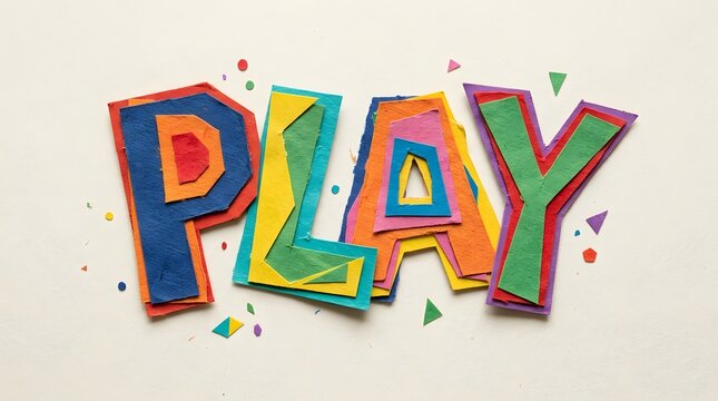 A brilliantly colorful and vibrant artistic rendering of the word play set against a beautifully textured abstract backdrop ideal for illustrating recreation fun and childhood