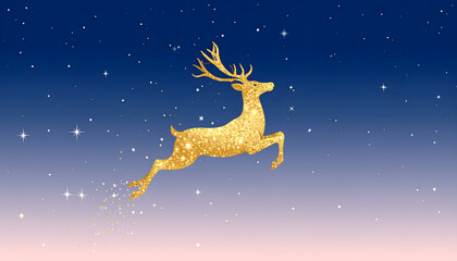 Naklejka premium Reindeer drawn as a golden star constellation leaping across starry night sky creating elegant dreamy mood generative AI