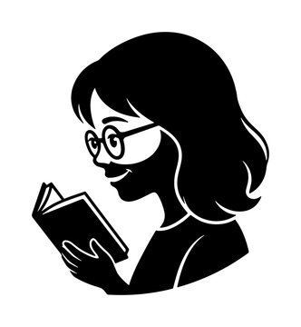 Black and White Vector Icon of a Woman Reading a Book, Silhouette of a Person Engaged in Literature, Educational Concept, Knowledge Acquisition, Intellectual Pursuit