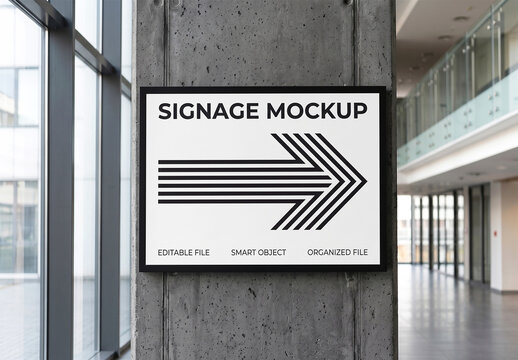 Horizontal Signage Mockup on Concrete Pillar