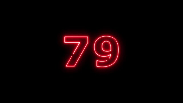 Abstract beautiful red neon business counting number 79 icon conceptual background 4k animation.